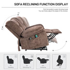 Oversized Velvet Power Lift Recliner with Massage, Heating, Pockets