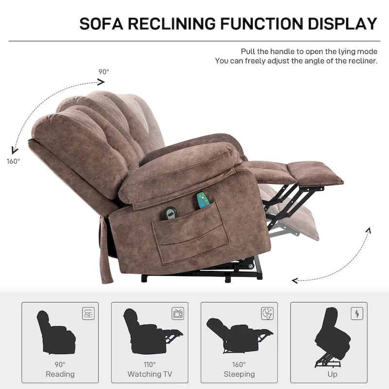 Oversized Velvet Power Lift Recliner with Massage, Heating, Pockets
