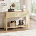 Entryway Table, Console Table with Rattan 2 Drawers, Wood Sofa Table with Storage