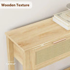 Entryway Table, Console Table with Rattan 2 Drawers, Wood Sofa Table with Storage