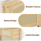 Entryway Table, Console Table with Rattan 2 Drawers, Wood Sofa Table with Storage