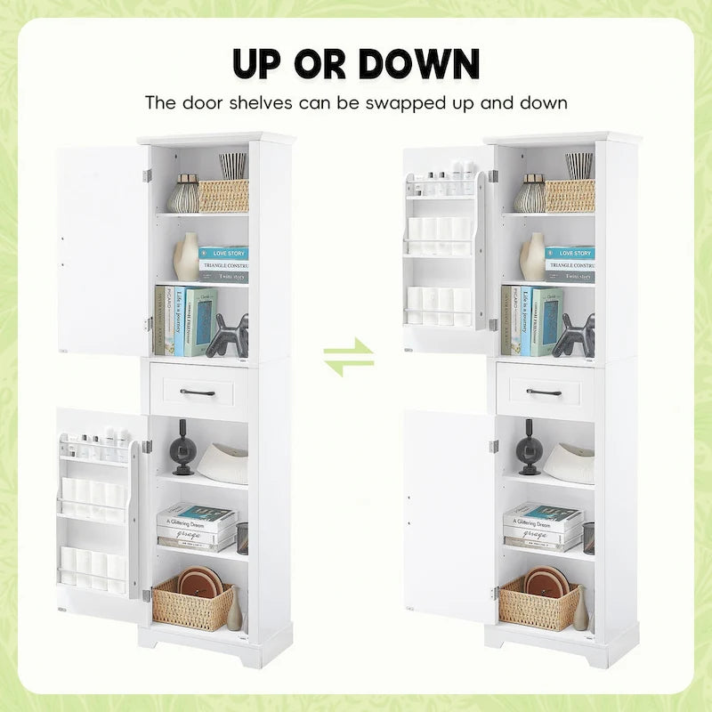 Tall Bathroom Storage Cabinet, Freestanding Storage Cabinet with Two Doors and Adjustable Shelves, Door Shelve Design