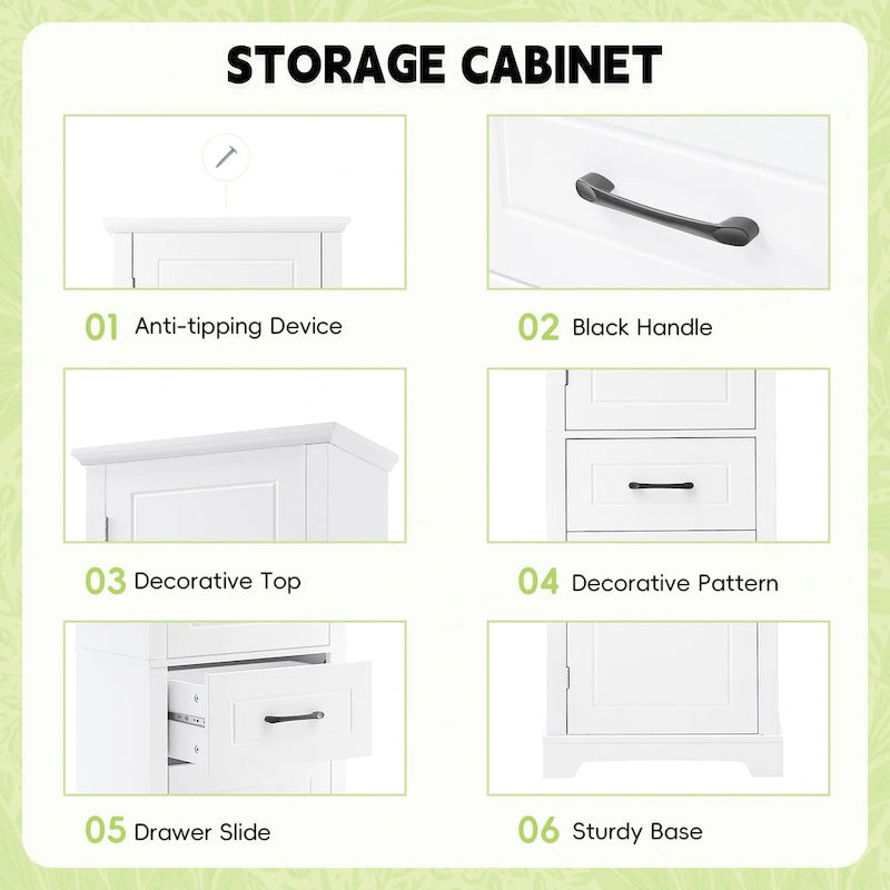 Tall Bathroom Storage Cabinet, Freestanding Storage Cabinet with Two Doors and Adjustable Shelves, Door Shelve Design