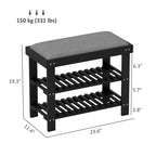 Bamboo Shoe Bench, 3-Tier Entryway Bench with Storage and Cushion, Shoe Organizer for Entryway, Hallway