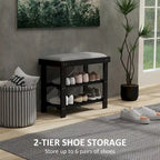 Bamboo Shoe Bench, 3-Tier Entryway Bench with Storage and Cushion, Shoe Organizer for Entryway, Hallway