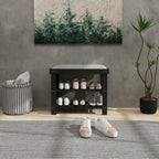 Bamboo Shoe Bench, 3-Tier Entryway Bench with Storage and Cushion, Shoe Organizer for Entryway, Hallway