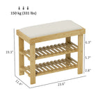 Bamboo Shoe Bench, 3-Tier Entryway Bench with Storage and Cushion, Shoe Organizer for Entryway, Hallway
