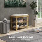 Bamboo Shoe Bench, 3-Tier Entryway Bench with Storage and Cushion, Shoe Organizer for Entryway, Hallway