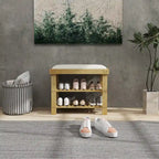 Bamboo Shoe Bench, 3-Tier Entryway Bench with Storage and Cushion, Shoe Organizer for Entryway, Hallway