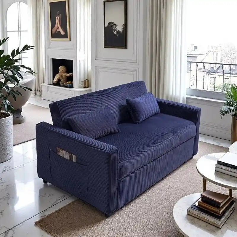 69 Corduroy Sleeper Sofa with Adjustable Backrest & Storage Pocket