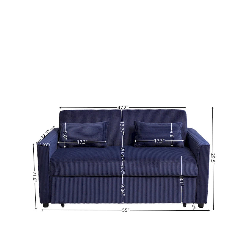 69 Corduroy Sleeper Sofa with Adjustable Backrest & Storage Pocket
