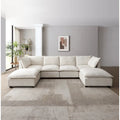 Beige 130 U-Shaped Customizable 6-Seat Modular Sectional Sofa with Convertible Ottoman and Versatile Assembly Options