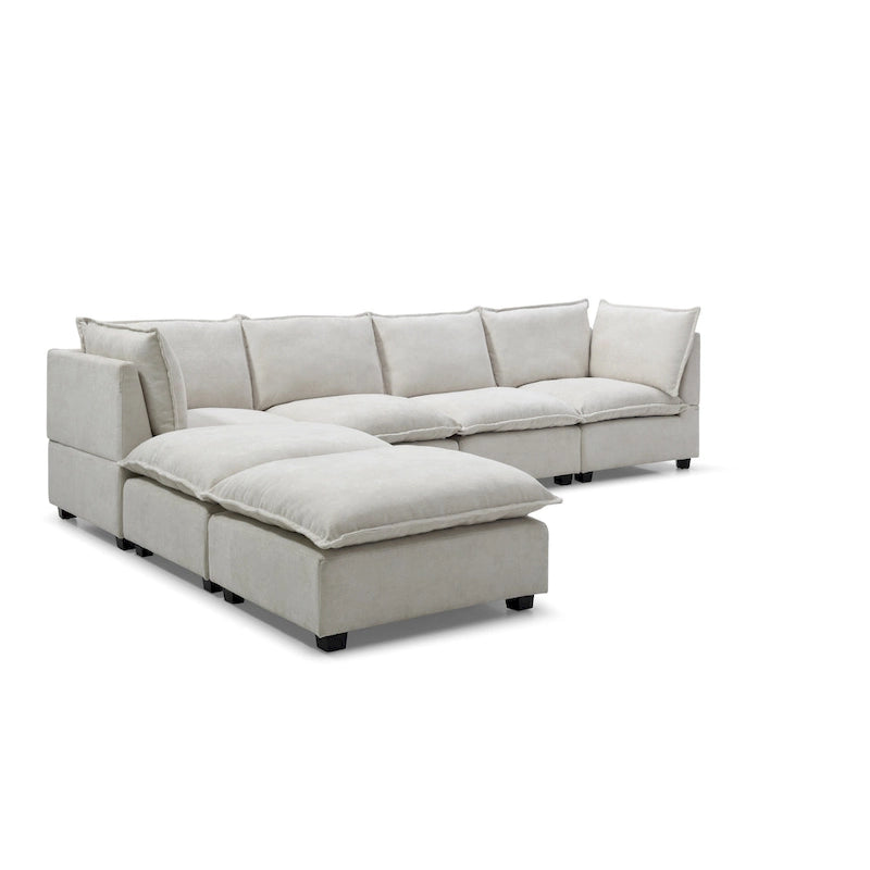 Beige 130 U-Shaped Customizable 6-Seat Modular Sectional Sofa with Convertible Ottoman and Versatile Assembly Options