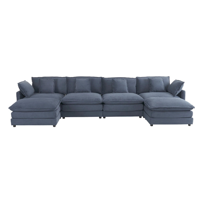 6-Piece 149.6 Corduroy Upholstered U-Shaped Modular Sectional Sofa with Side Storage Pockets