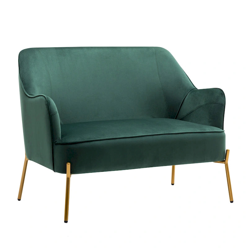 Kyler Loveseat Couch Sofa, Velvet Upholstery, Gold Chrome Legs