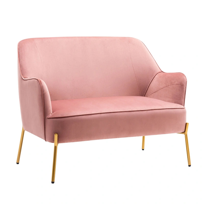Kyler Loveseat Couch Sofa, Velvet Upholstery, Gold Chrome Legs