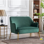 Kyler Loveseat Couch Sofa, Velvet Upholstery, Gold Chrome Legs