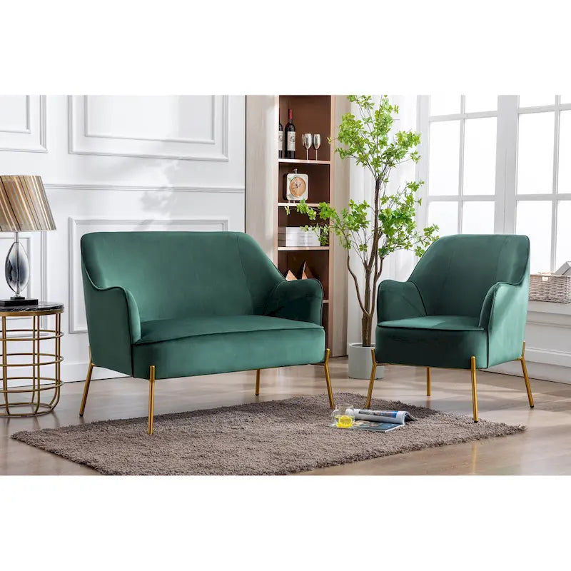 Kyler Loveseat Couch Sofa, Velvet Upholstery, Gold Chrome Legs