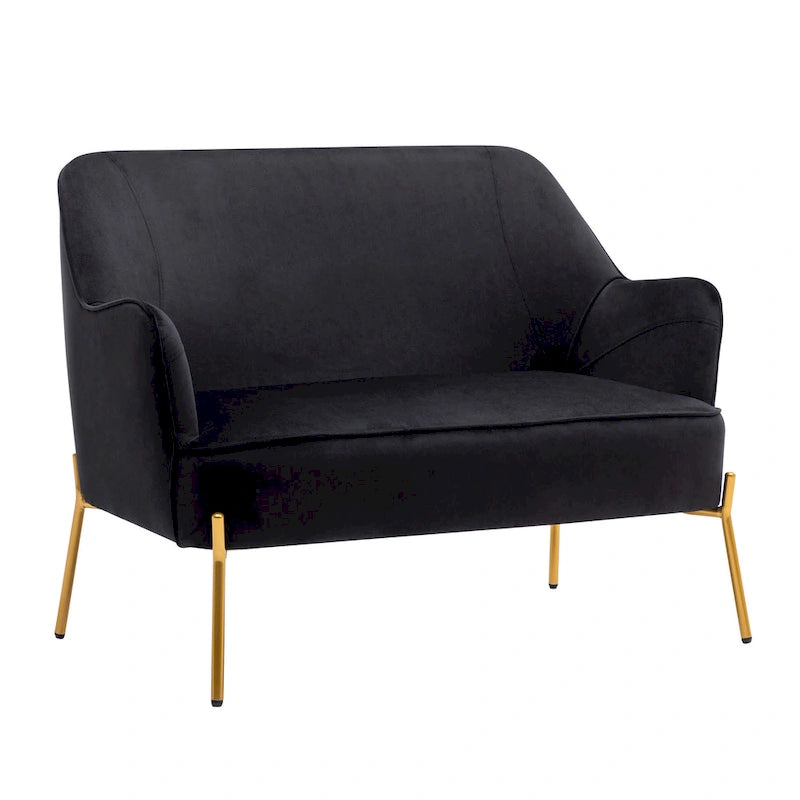 Kyler Loveseat Couch Sofa, Velvet Upholstery, Gold Chrome Legs