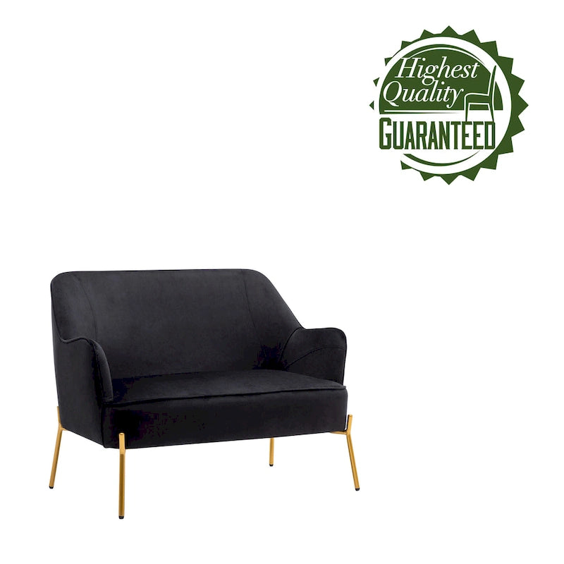 Kyler Loveseat Couch Sofa, Velvet Upholstery, Gold Chrome Legs