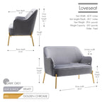 Kyler Loveseat Couch Sofa, Velvet Upholstery, Gold Chrome Legs