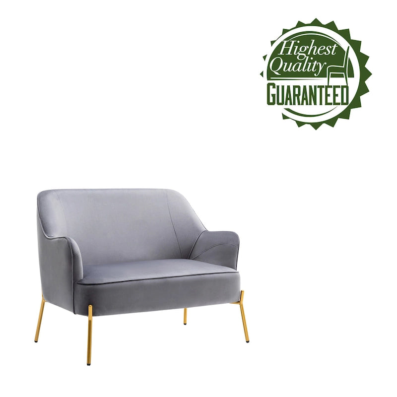 Kyler Loveseat Couch Sofa, Velvet Upholstery, Gold Chrome Legs