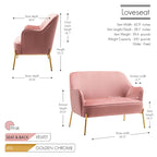 Kyler Loveseat Couch Sofa, Velvet Upholstery, Gold Chrome Legs