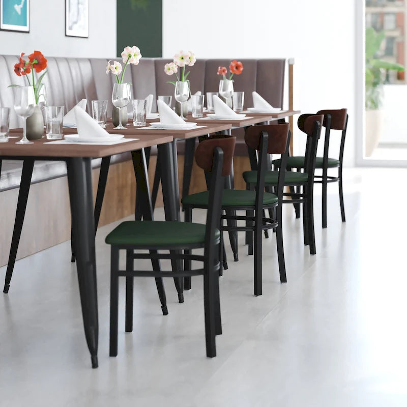 Commercial Metal Dining Chair with Wood Seat and Boomerang Back