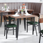 Commercial Metal Dining Chair with Wood Seat and Boomerang Back