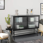 Double Tempered Glass Door Storage Cabinet with Adjustable Shelf