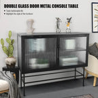 Double Tempered Glass Door Storage Cabinet with Adjustable Shelf