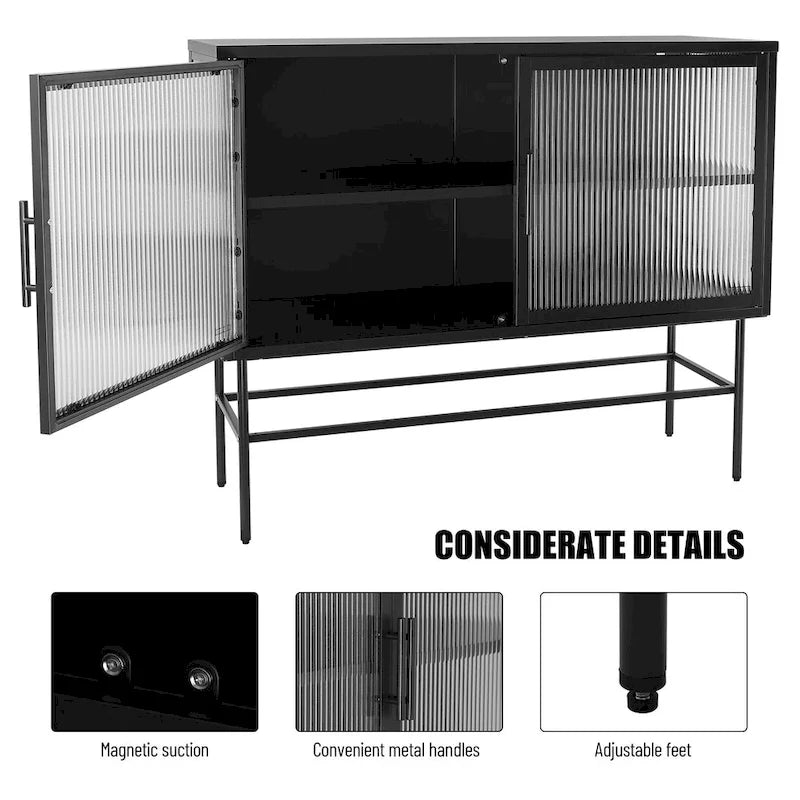 Double Tempered Glass Door Storage Cabinet with Adjustable Shelf