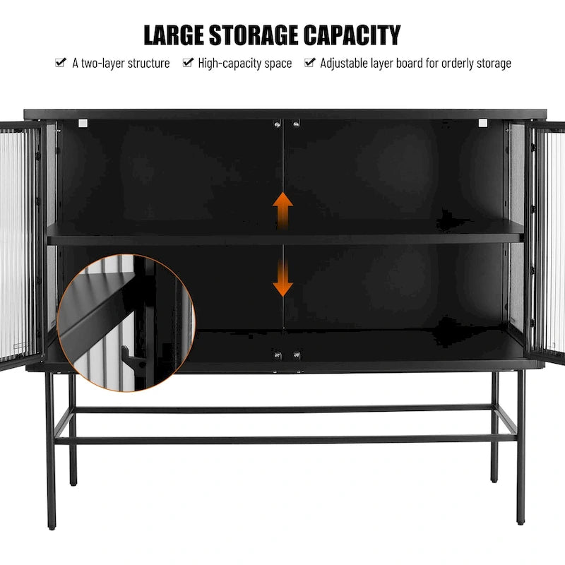 Double Tempered Glass Door Storage Cabinet with Adjustable Shelf