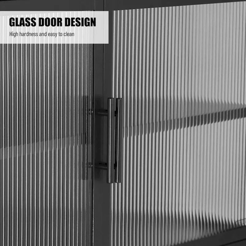 Double Tempered Glass Door Storage Cabinet with Adjustable Shelf