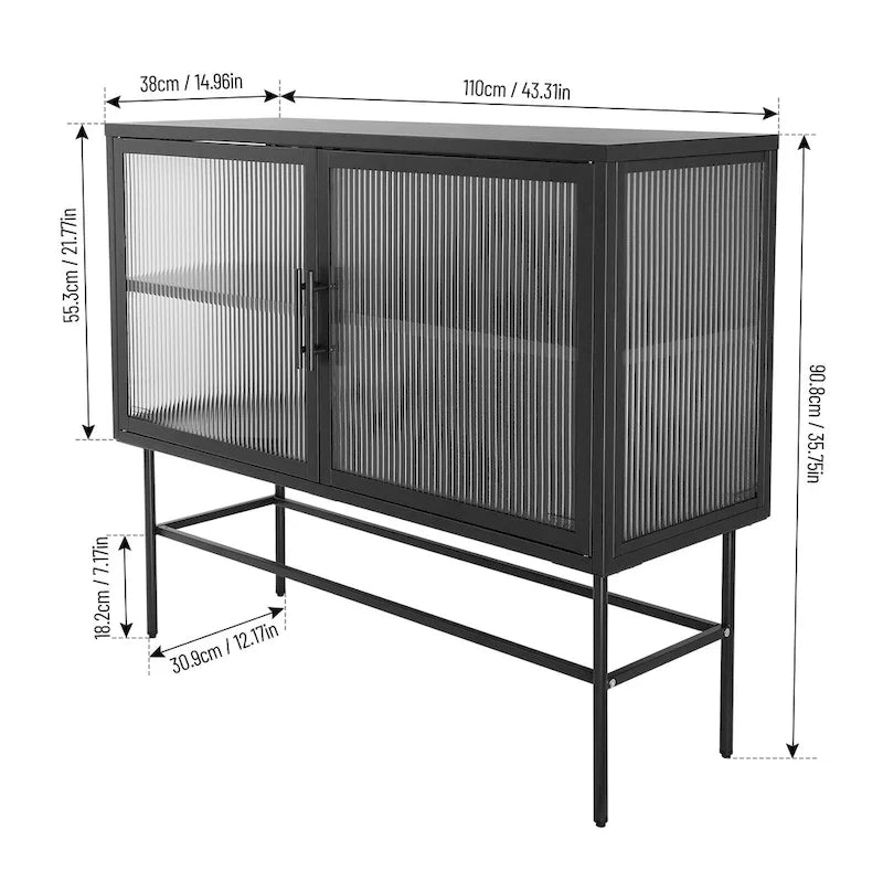 Double Tempered Glass Door Storage Cabinet with Adjustable Shelf