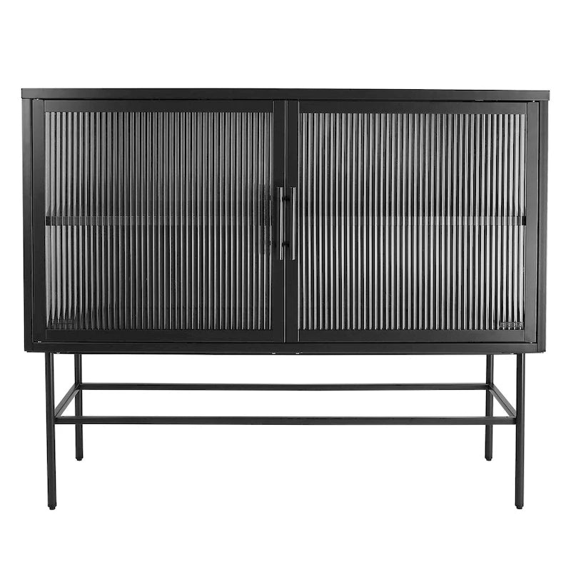 Double Tempered Glass Door Storage Cabinet with Adjustable Shelf