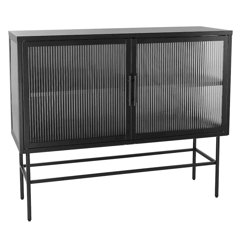 Double Tempered Glass Door Storage Cabinet with Adjustable Shelf