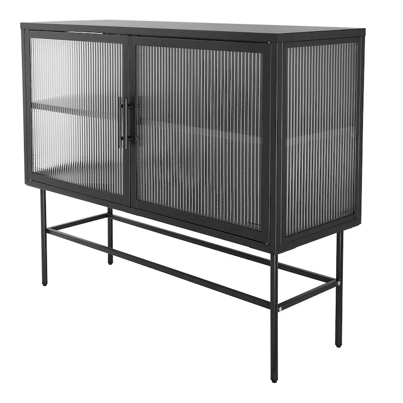 Double Tempered Glass Door Storage Cabinet with Adjustable Shelf