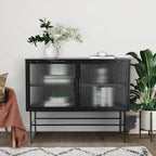 Double Tempered Glass Door Storage Cabinet with Adjustable Shelf