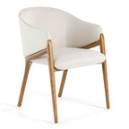 Modrest Lunde Cream Fabric, Cream Vegan Leather and Walnut Dining Arm Chair