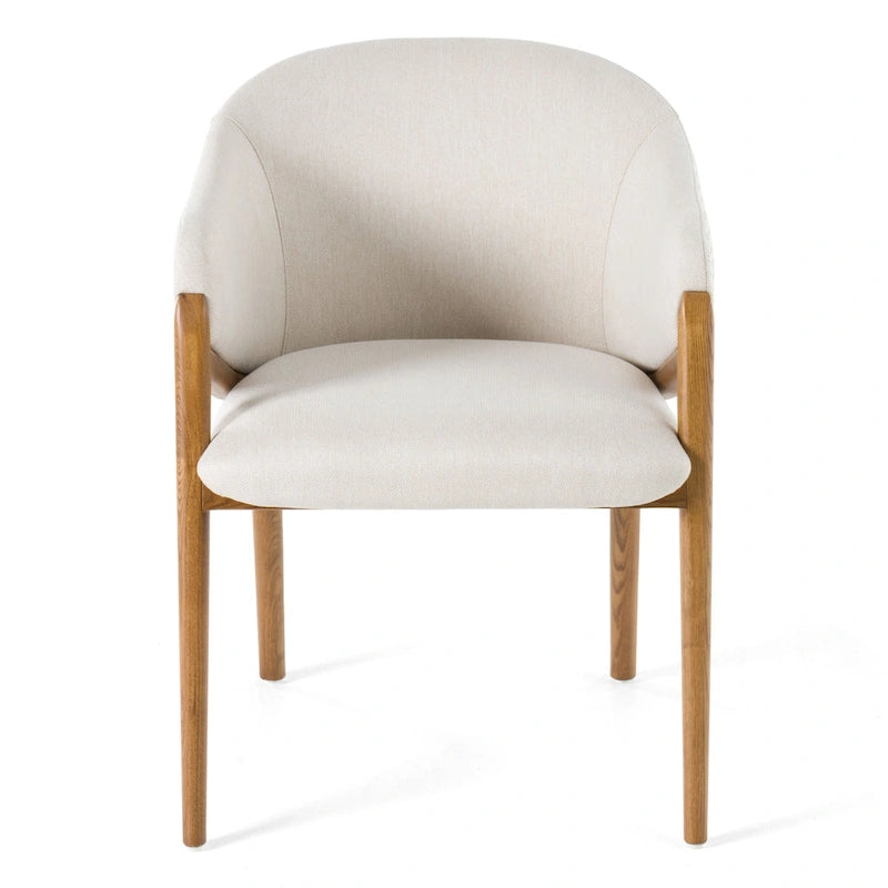 Lunde Cream Fabric, Cream Vegan Leather and Walnut Dining Arm Chair