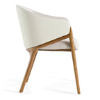 Lunde Cream Fabric, Cream Vegan Leather and Walnut Dining Arm Chair