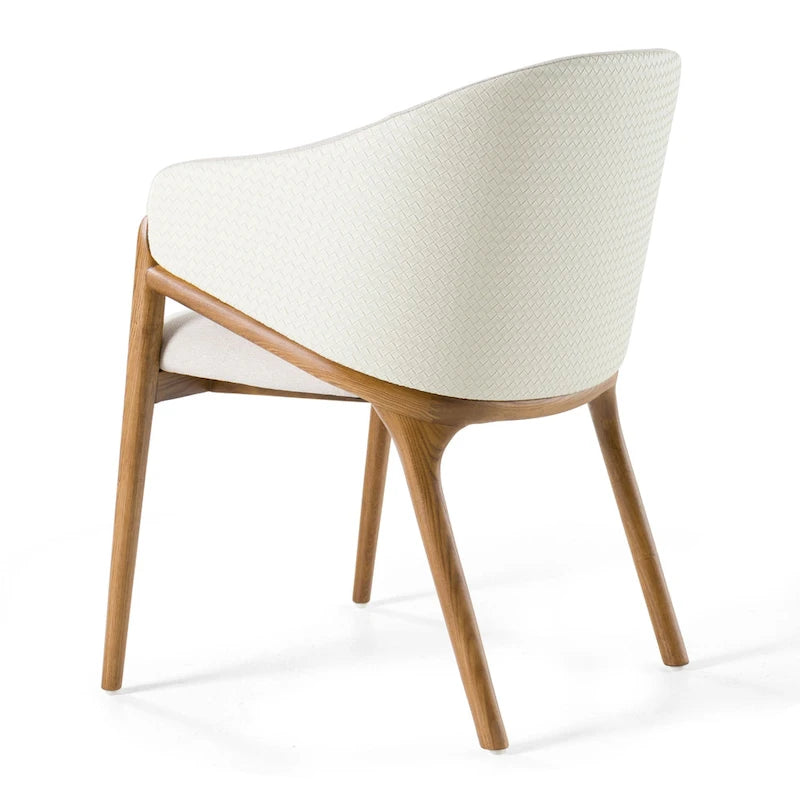 Lunde Cream Fabric, Cream Vegan Leather and Walnut Dining Arm Chair