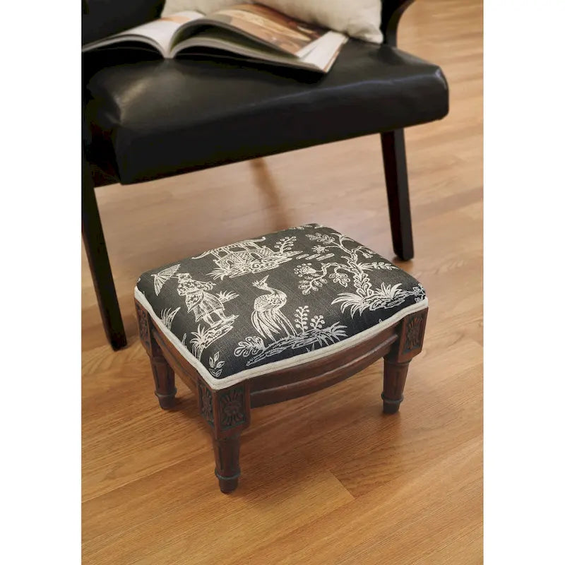 Gray Chinoiserie Footstool