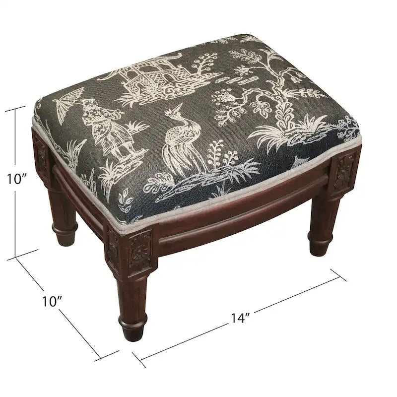 Gray Chinoiserie Footstool
