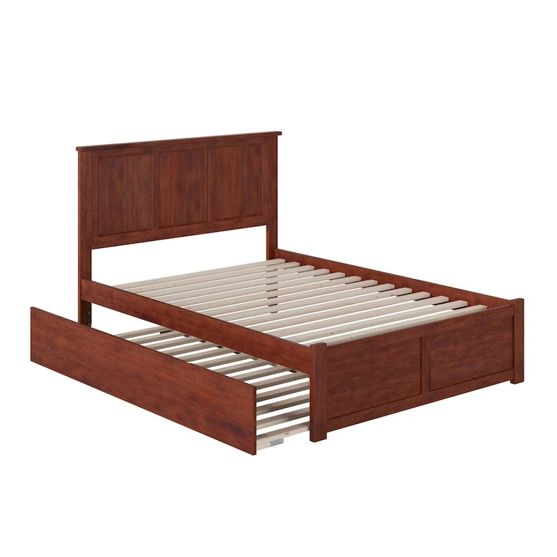 Full Platform Bed with Footboard and Twin Trundle - Walnut