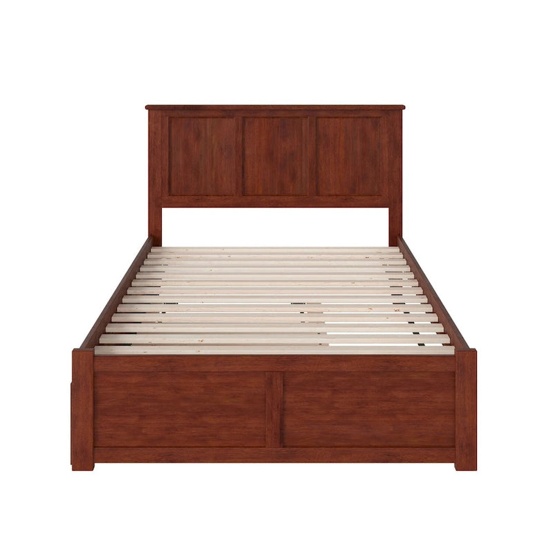 Full Platform Bed with Footboard and Twin Trundle - Walnut