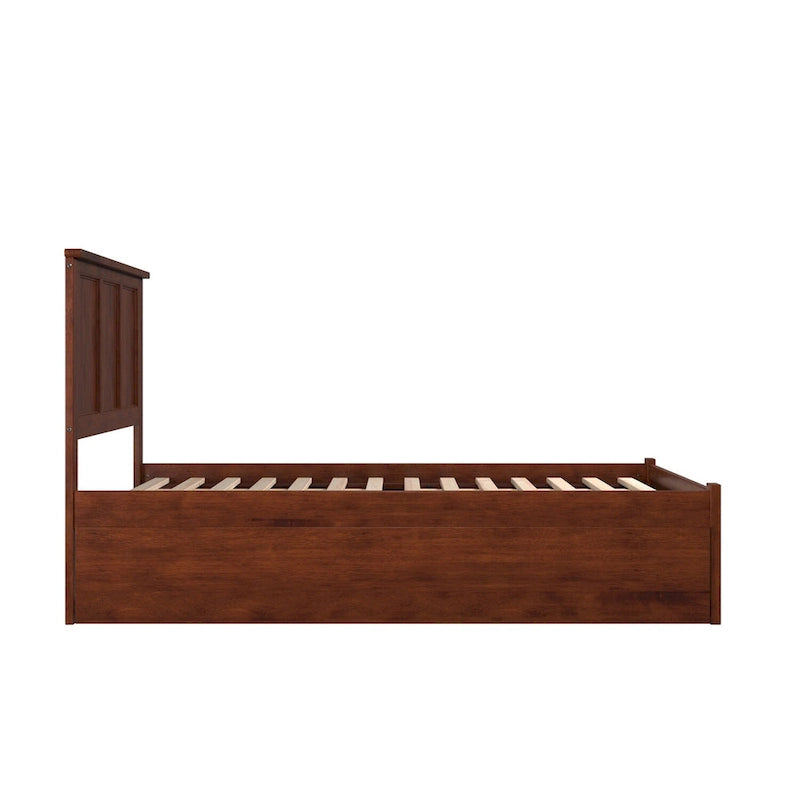 Full Platform Bed with Footboard and Twin Trundle - Walnut