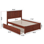 Full Platform Bed with Footboard and Twin Trundle - Walnut