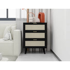 3-Drawer Rattan Cabinet with Pine Legs – Multiple Colors